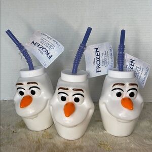 Set 3 NEW Olaf Disney Frozen Straw Sippy Cups 17.6oz Birthday Decoration whistle